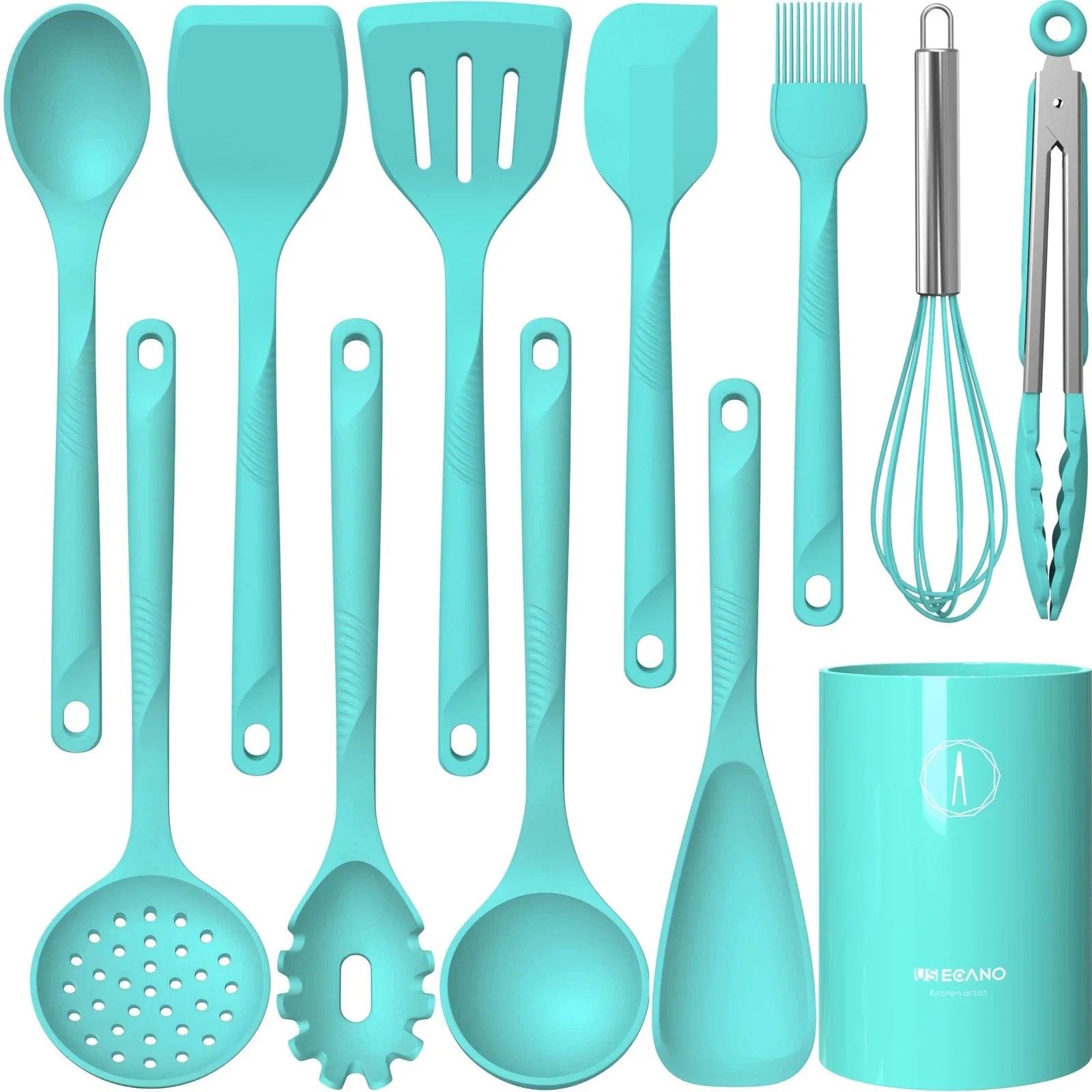 Heat Resistant Silicone Utensil Set - Nonstick BPA Free Dishwasher Safe