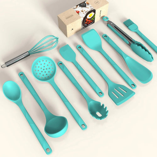 Heat Resistant Silicone Utensil Set - Nonstick BPA Free Dishwasher Safe